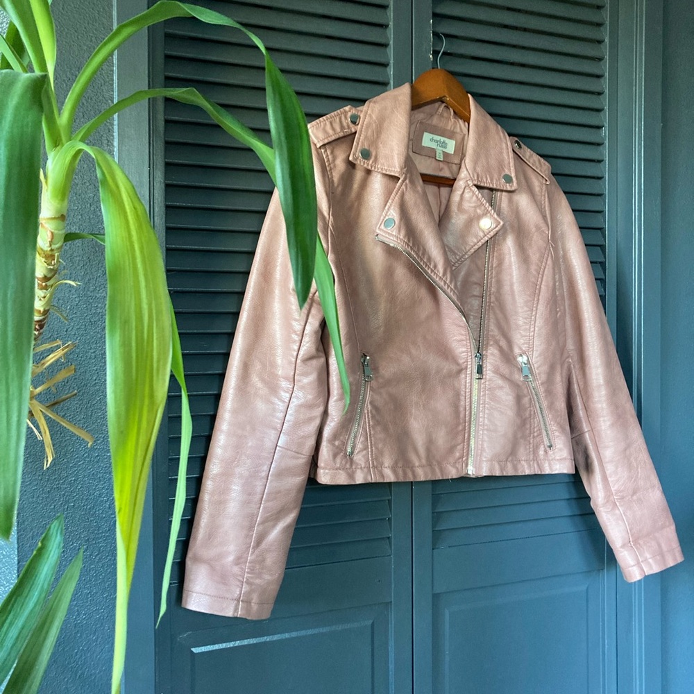 Pink faux Leather biker Jacket
